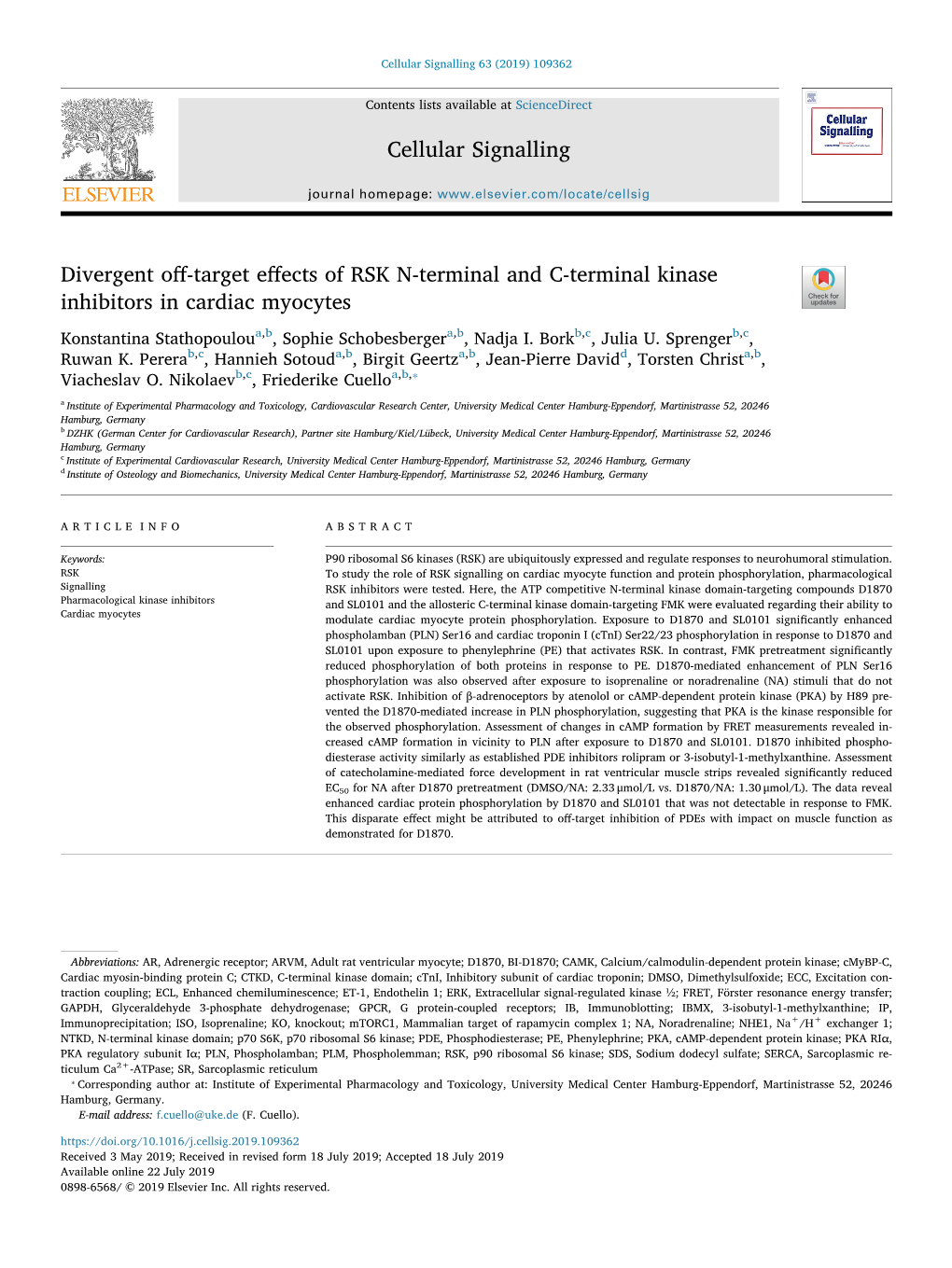 Divergent Off-Target Effects of RSK N-Terminal and C-Terminal Kinase