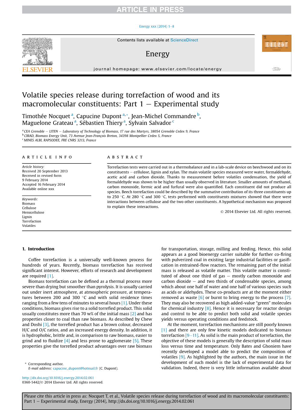 Volatile Species Release During Torrefaction of Wood and Its Macromolecular Constituents: Part 1 E Experimental Study