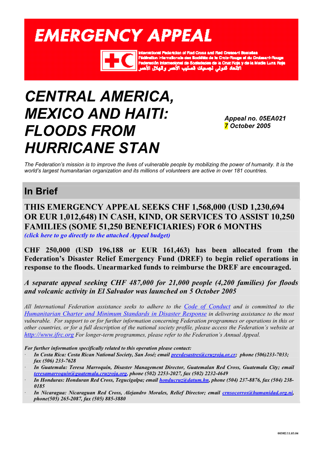 Central America, Mexico and Haiti: Floods From