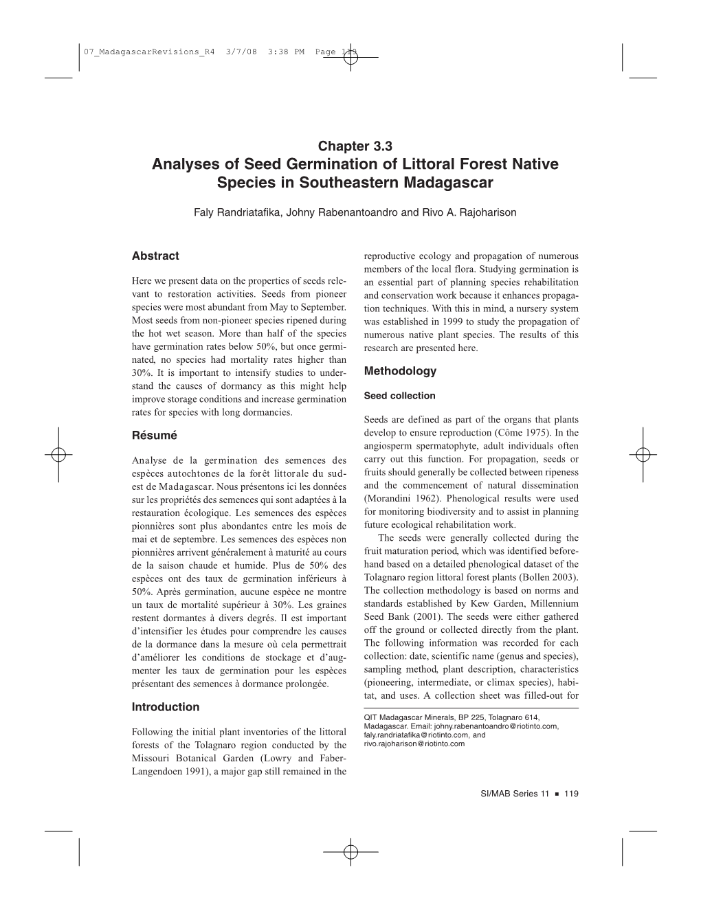 Seed Germination of Littoral Forest Native Species in Southeastern Madagascar