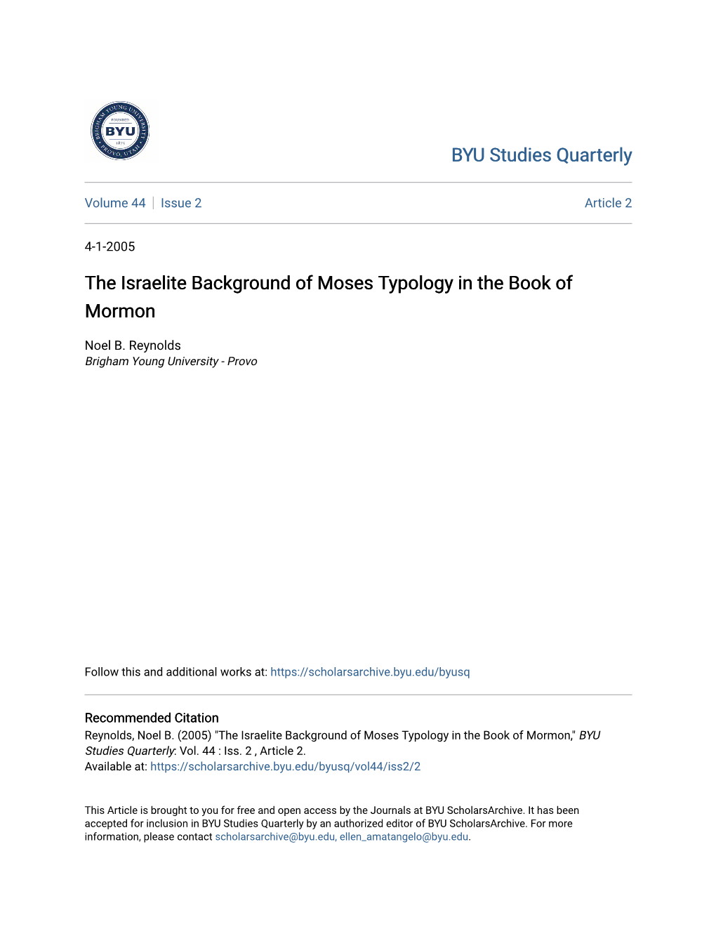 The Israelite Background of Moses Typology in the Book of Mormon