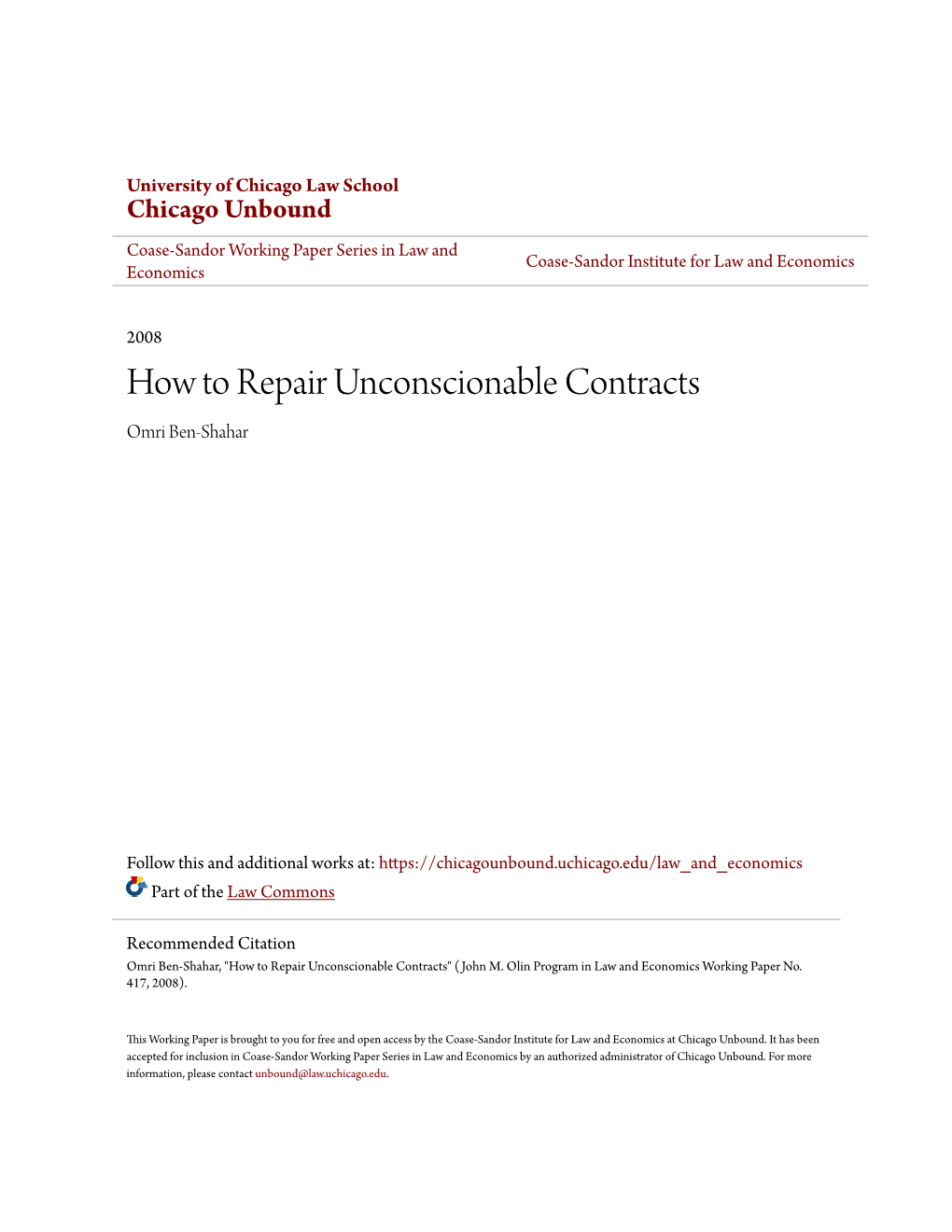 How to Repair Unconscionable Contracts Omri Ben-Shahar