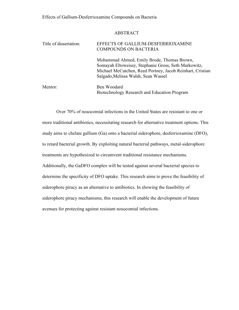 Effects of Gallium-Desferrioxamine Compounds on Bacteria