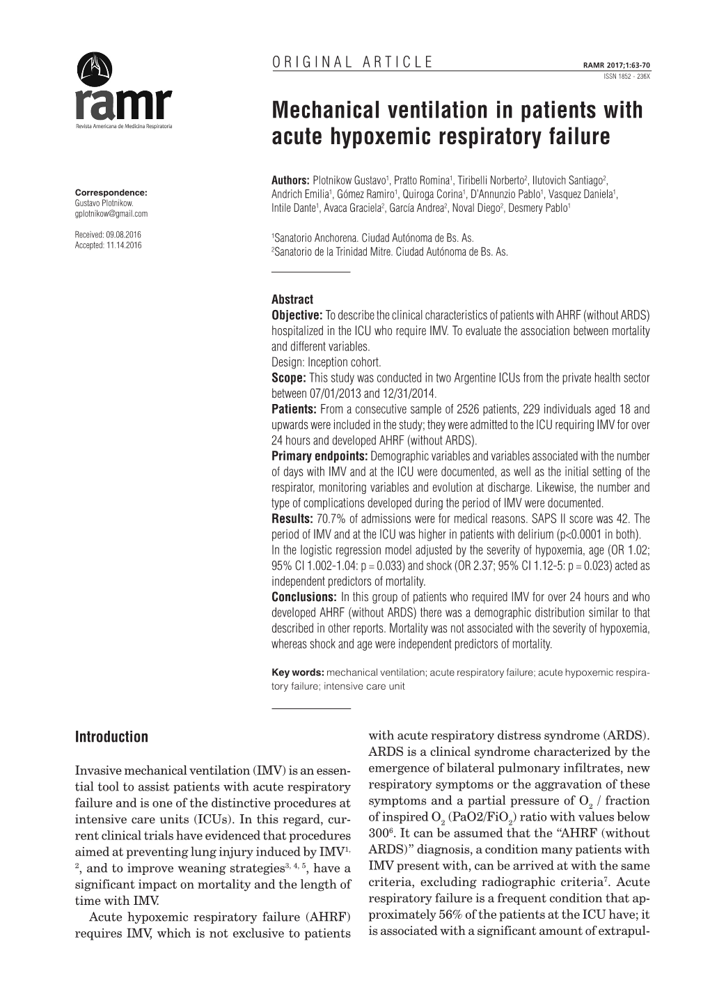 Mechanical Ventilation in Patients with Acute Hypoxemic Respiratory Failure