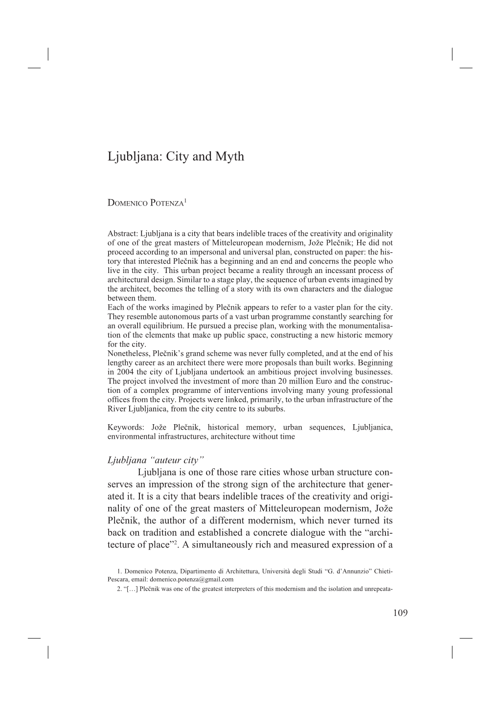 Ljubljana: City and Myth