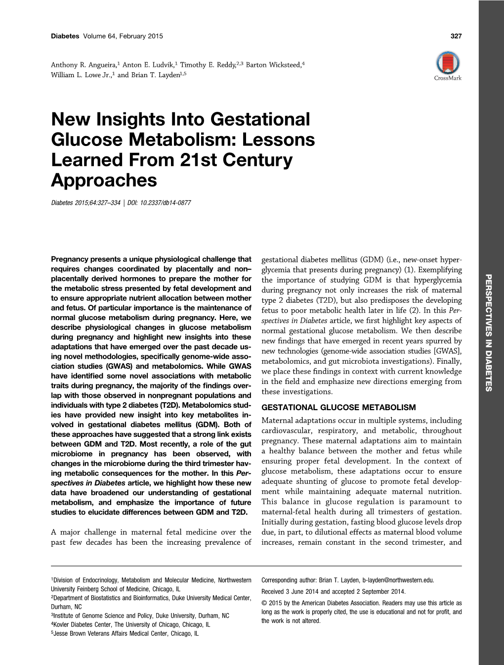 New Insights Into Gestational Glucose Metabolism: Lessons Learned from 21St Century Approaches