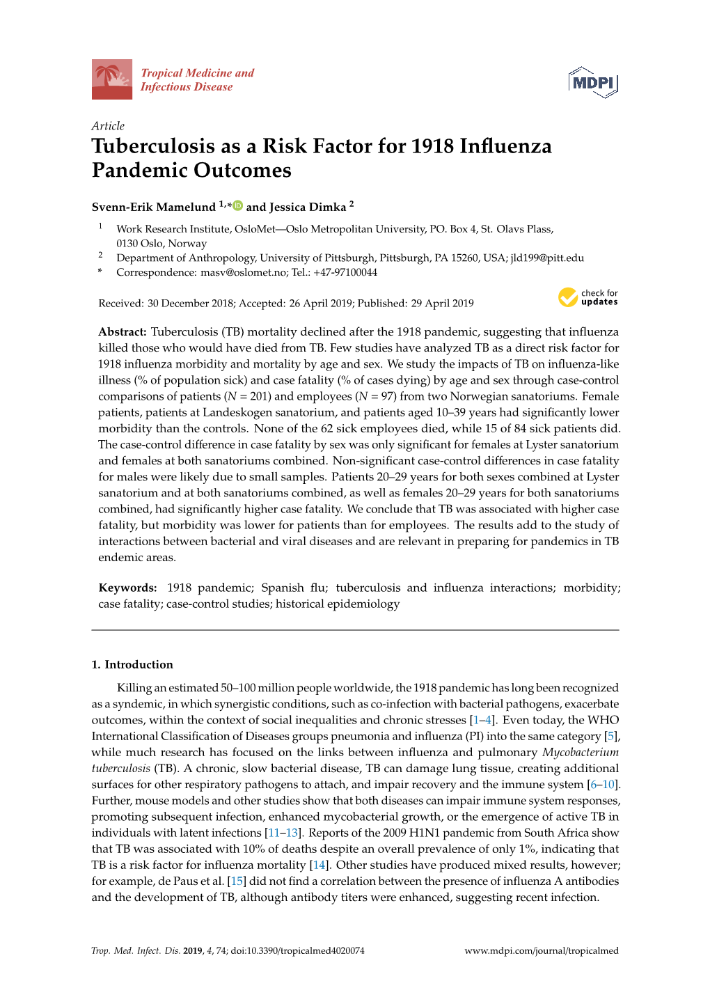 Tuberculosis As a Risk Factor for 1918 Influenza Pandemic Outcomes