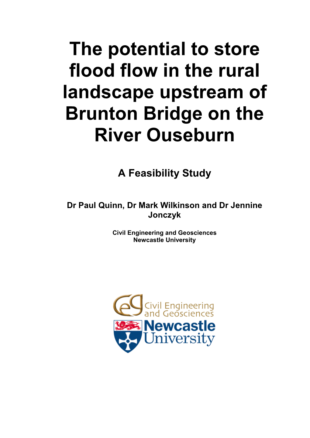 Potential to Store Flood Flow in the Upper Ouseburn