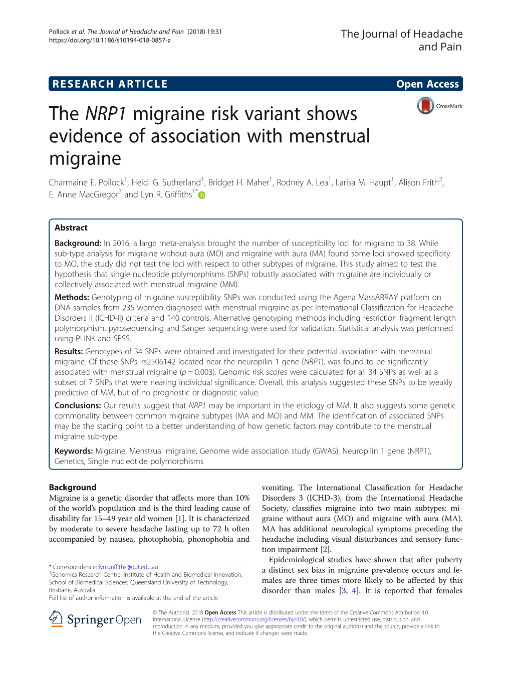 The NRP1 Migraine Risk Variant Shows Evidence of Association with Menstrual Migraine Charmaine E