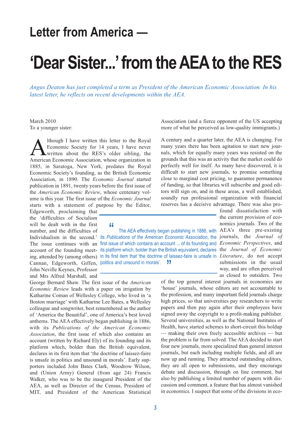 'Dear Sister...' from the AEA to the RES