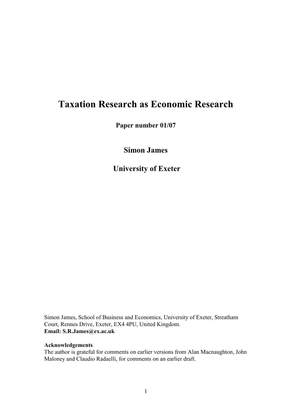 Taxation Research As Economic Research