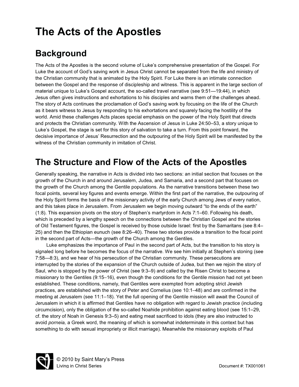 The Acts of the Apostles Background