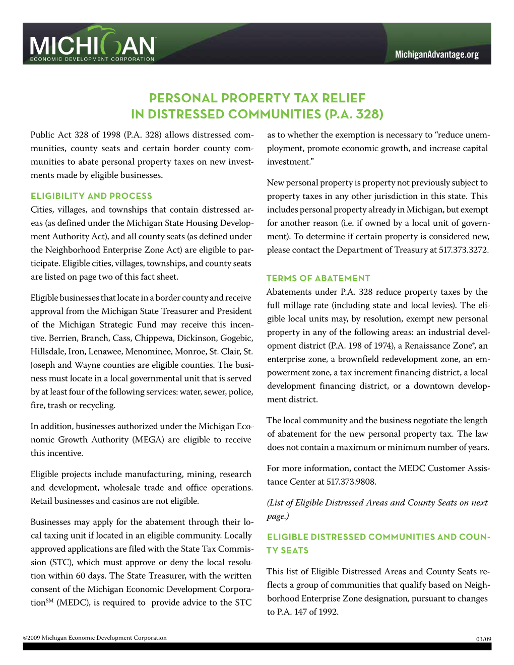 Personal Property Tax Relief in Distressed Communities (P.A