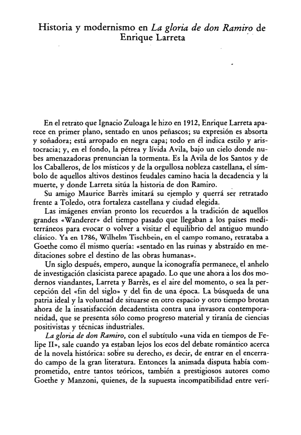 Historia Y Modernismo En "La Gloria De Don Ramiro", De Enrique Larreta