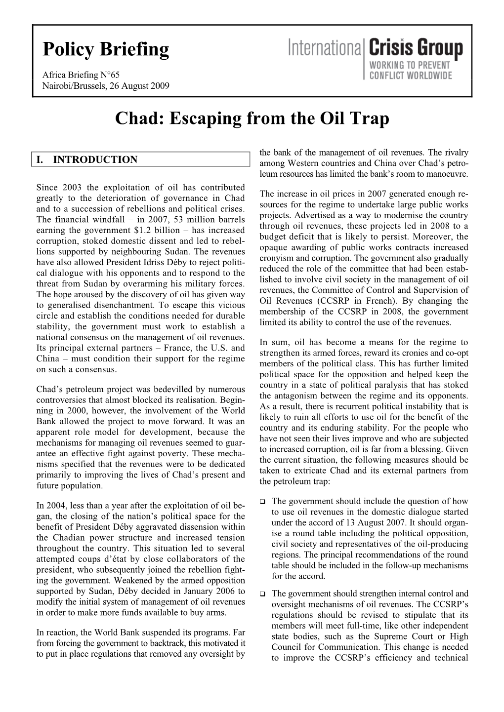 Chad: Escaping from the Oil Trap