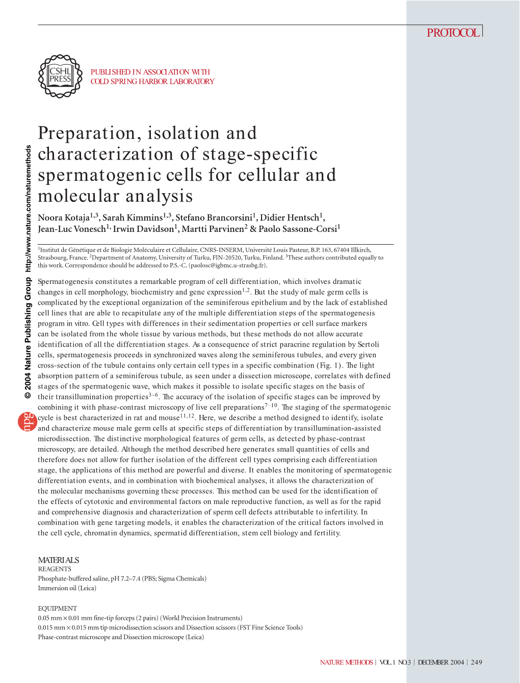 Preparation, Isolation and Characterization of Stage-Specific