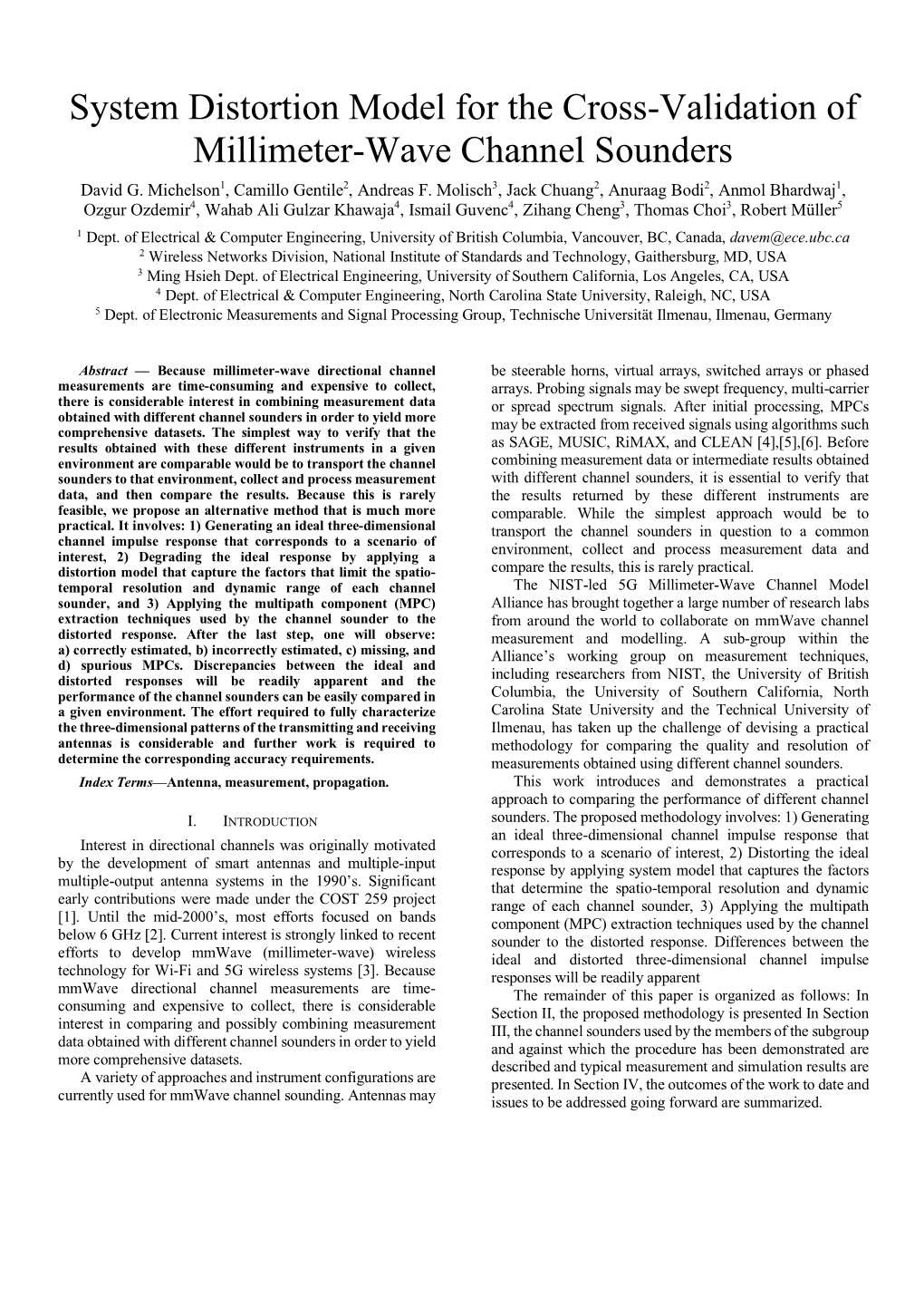 System Distortion Model for the Cross-Validation of Millimeter-Wave Channel Sounders David G