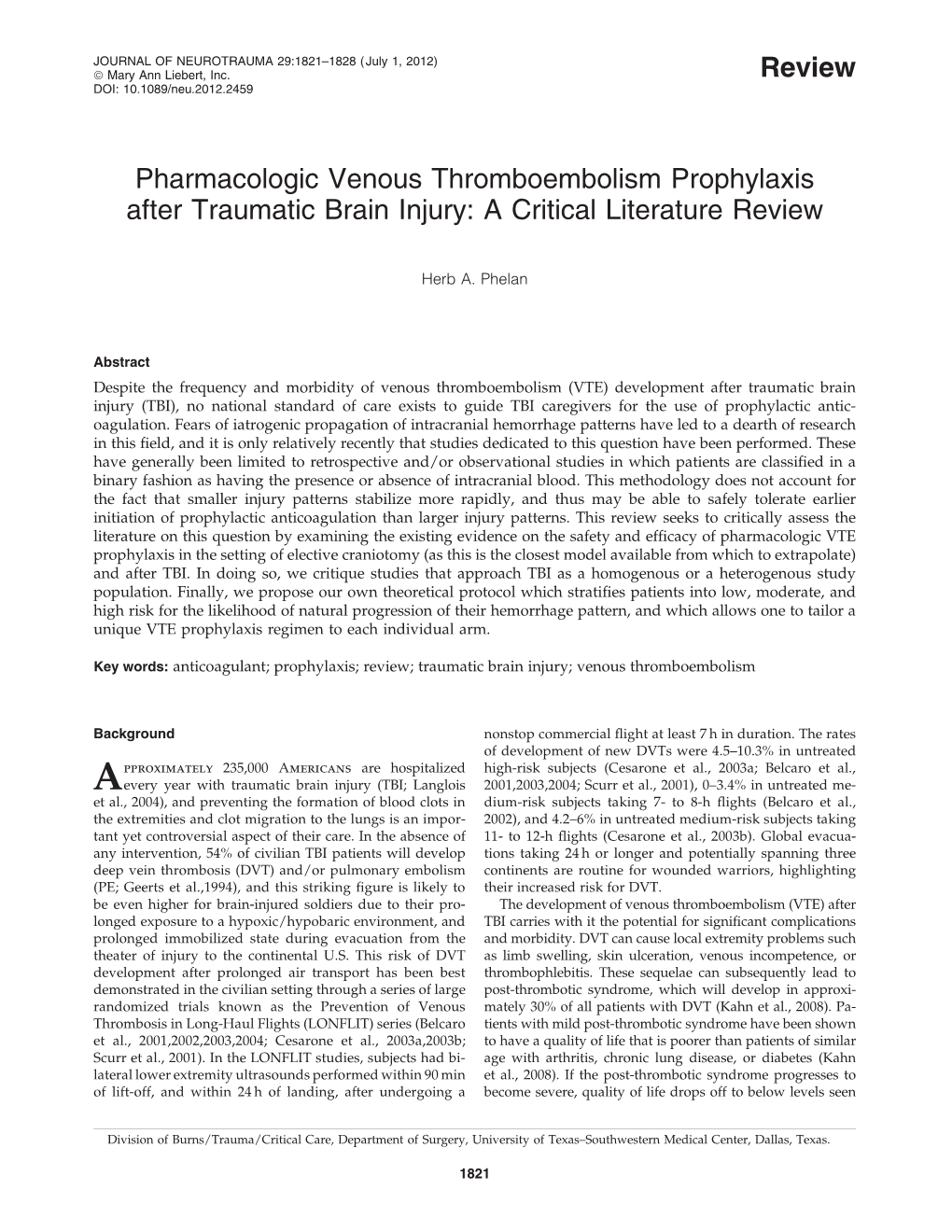 Pharmacologic Venous Thromboembolism Prophylaxis After Traumatic Brain Injury: a Critical Literature Review