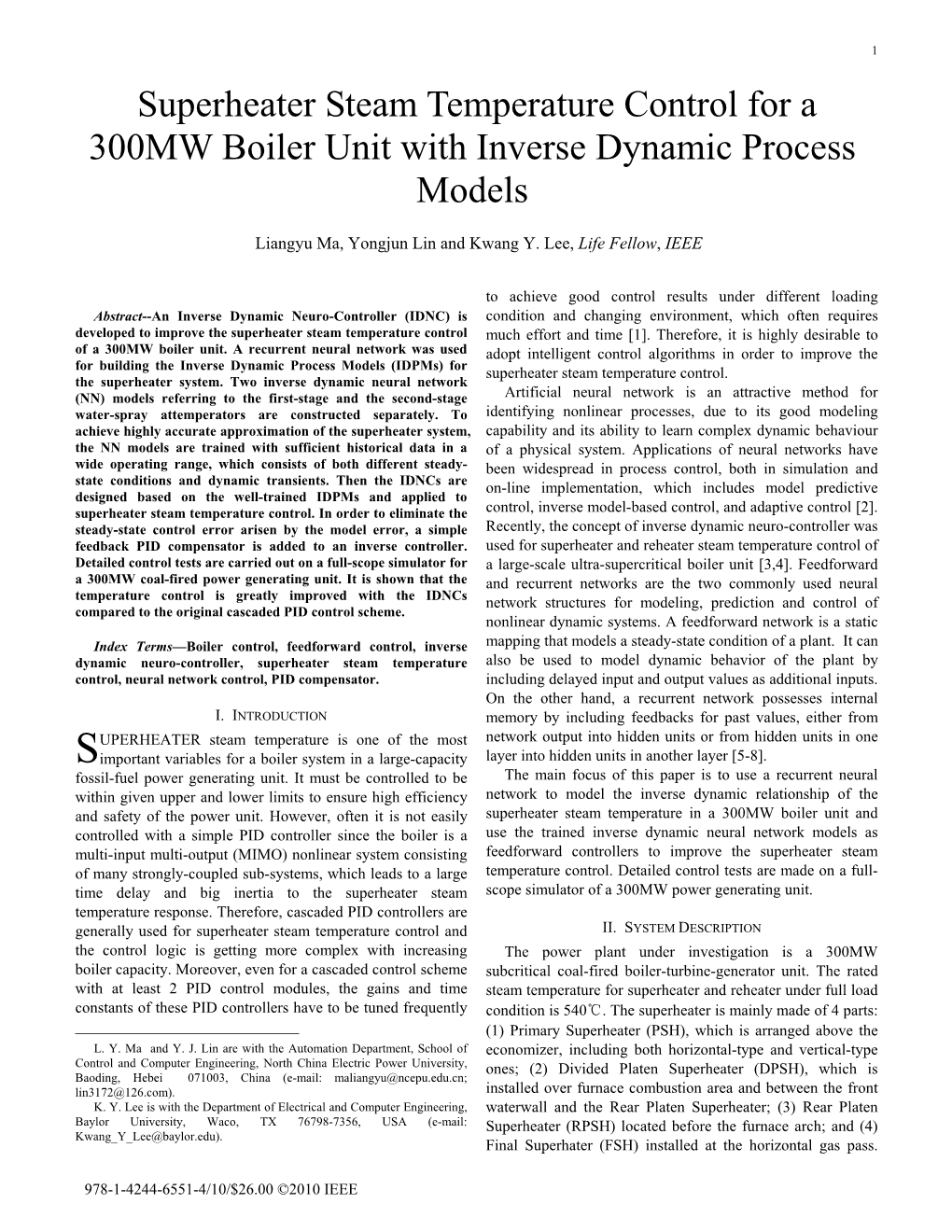 Superheater Steam Temperature Control for a 300MW Boiler Unit with Inverse Dynamic Process Models