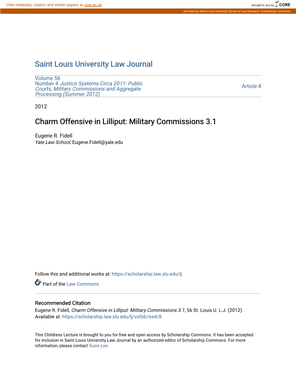 Military Commissions and Aggregate Article 8 Processing (Summer 2012)