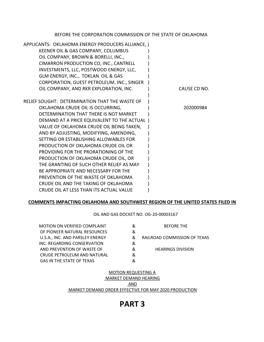 PART 3 Submitted by Email: Rrcconference@Rrc.Texas.Gov ​