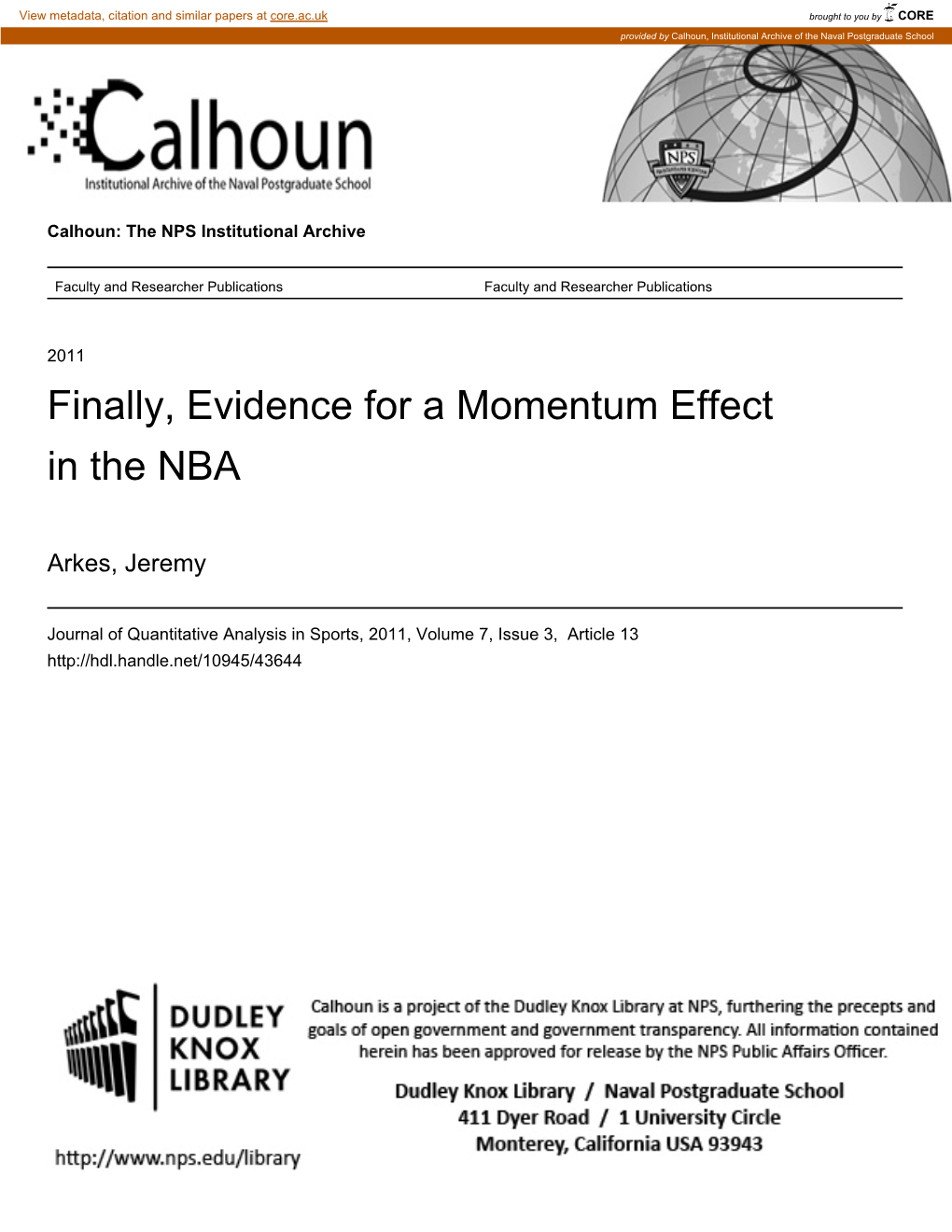 Finally, Evidence for a Momentum Effect in the NBA