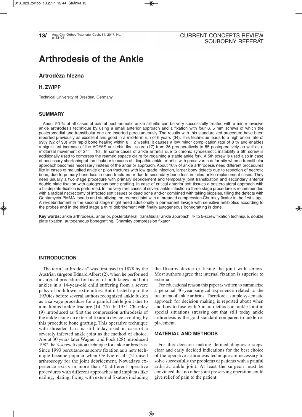 Arthrodesis of the Ankle