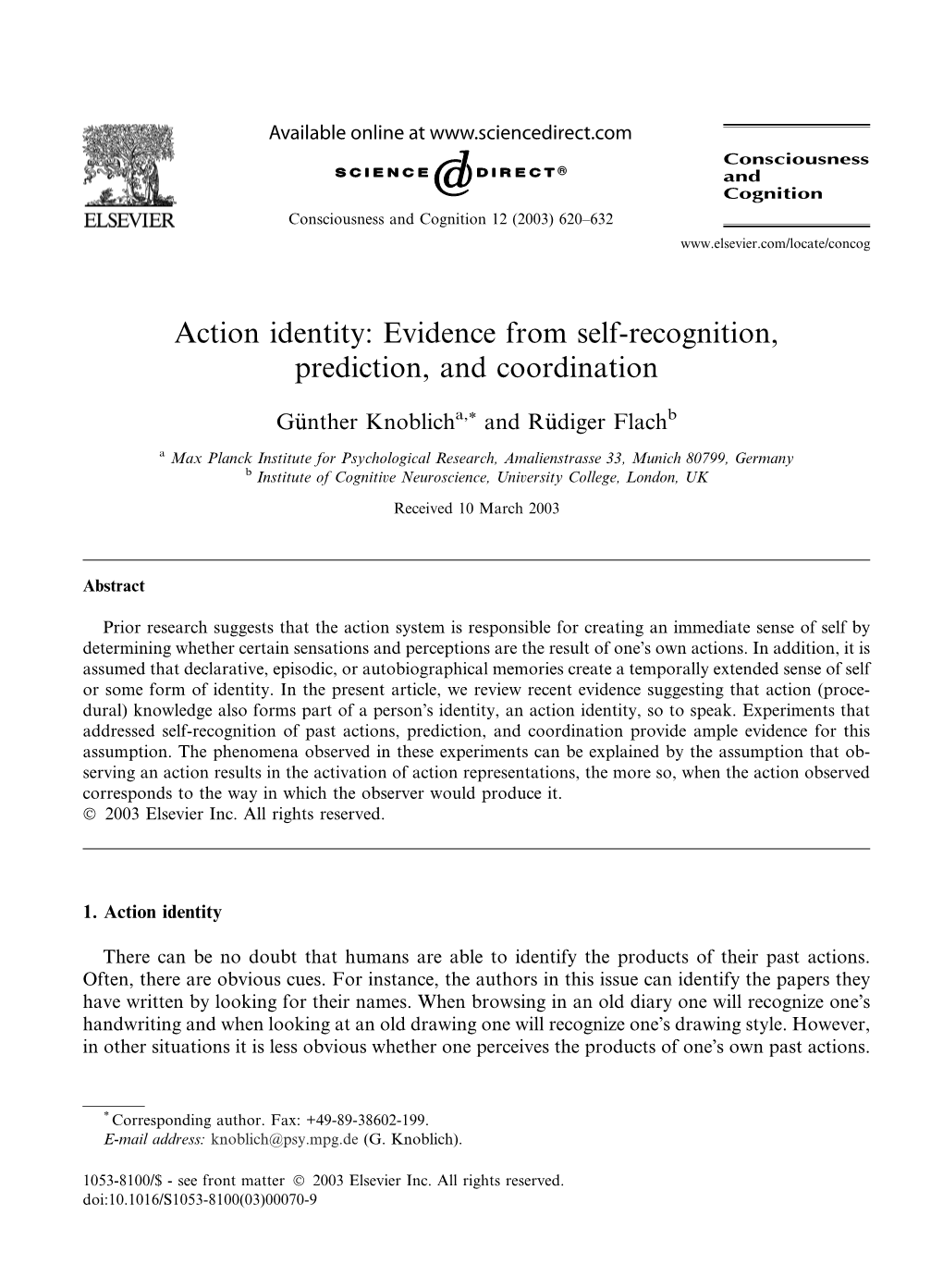 Action Identity: Evidence from Self-Recognition, Prediction, and Coordination