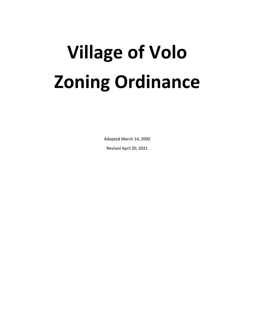 Village of Volo Zoning Ordinance