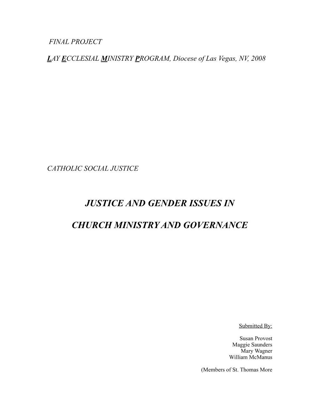 Justice and Gender Issues in Church Ministry and Governance