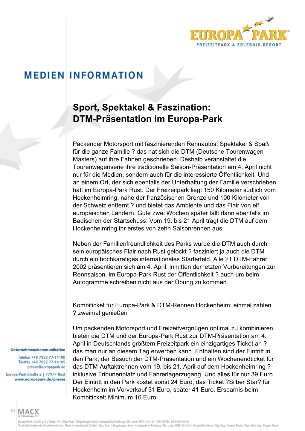 Sport, Spektakel & Faszination: DTM-Präsentation Im Europa-Park