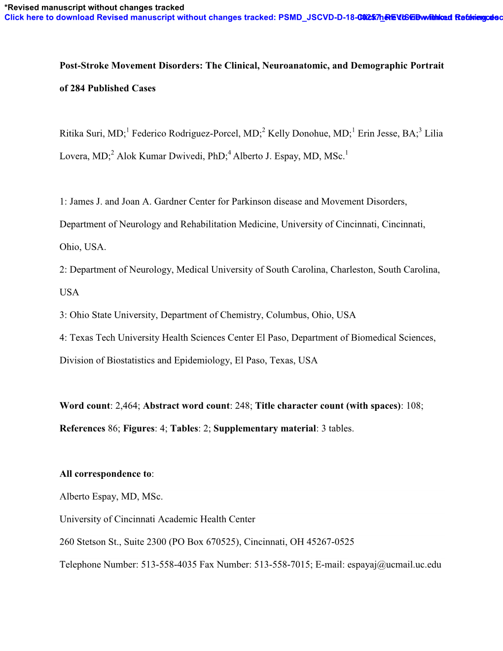 Post-Stroke Movement Disorders: the Clinical, Neuroanatomic, and Demographic Portrait