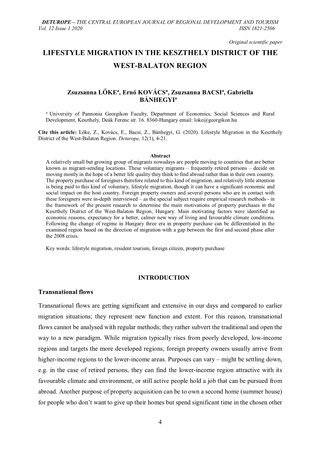 Lifestyle Migration in the Keszthely District of the West-Balaton Region