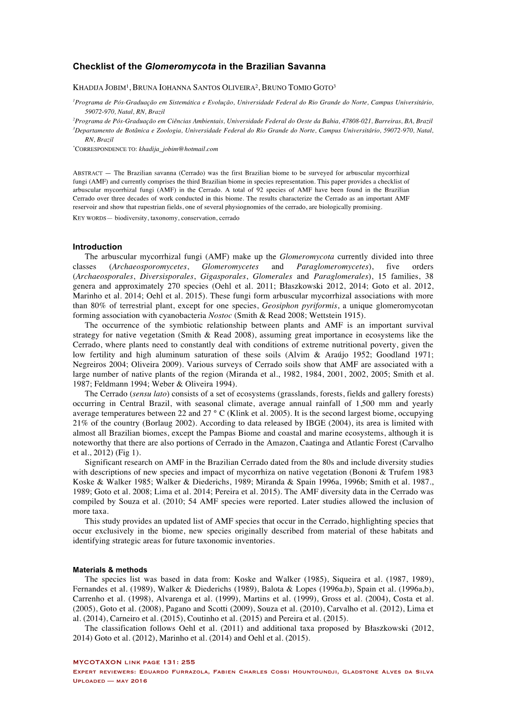 Checklist of the Glomeromycota in the Brazilian Savanna