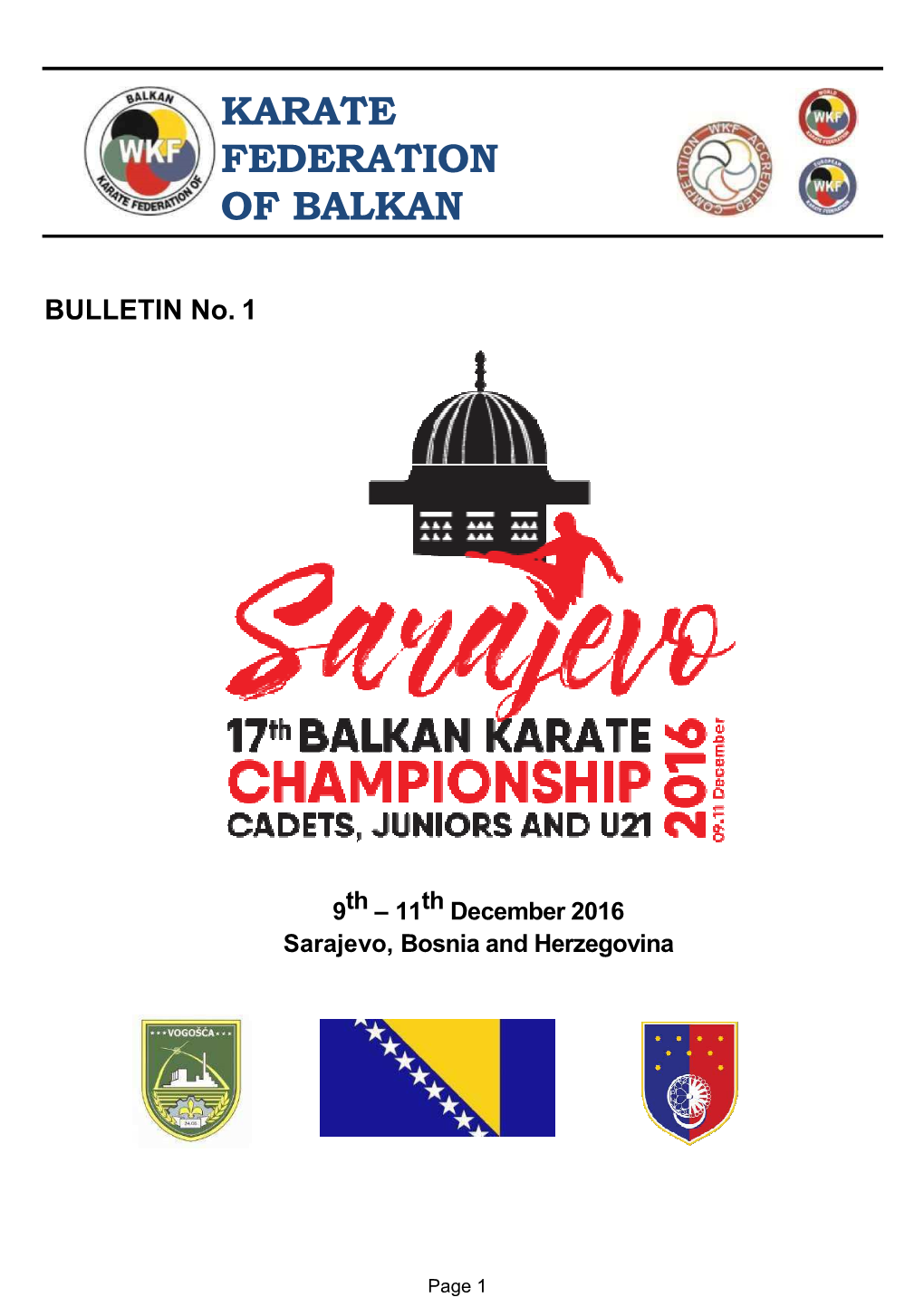 No 1 Bulletin 17Th Balkan Karate Championships Cadets Juniors U21 Sarajevo 2016 Ver5