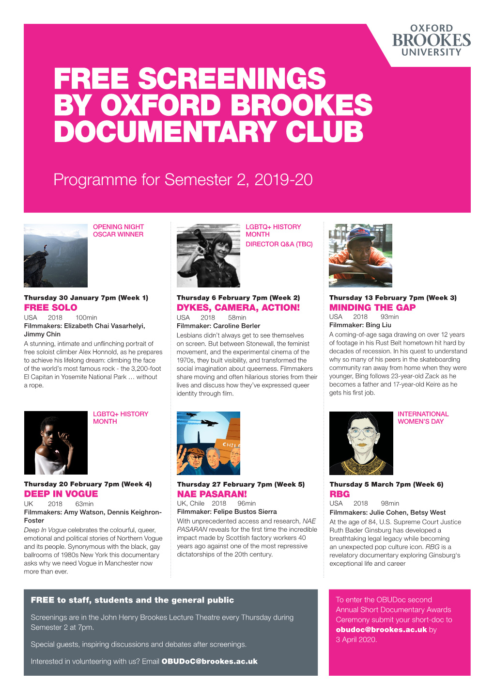 Free Screenings by Oxford Brookes Documentary Club