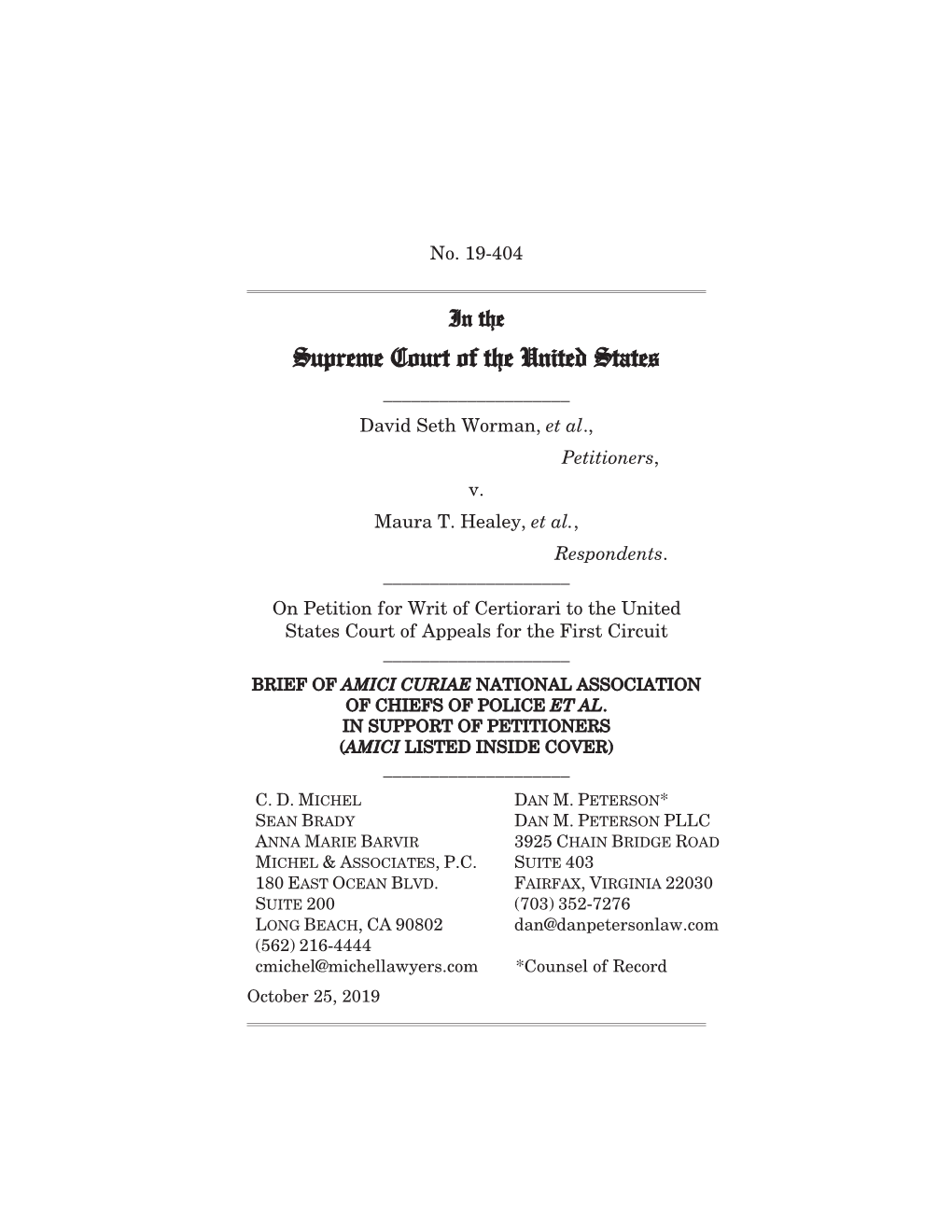 Supreme Court of the United States ______David Seth Worman, Et Al., Petitioners, V