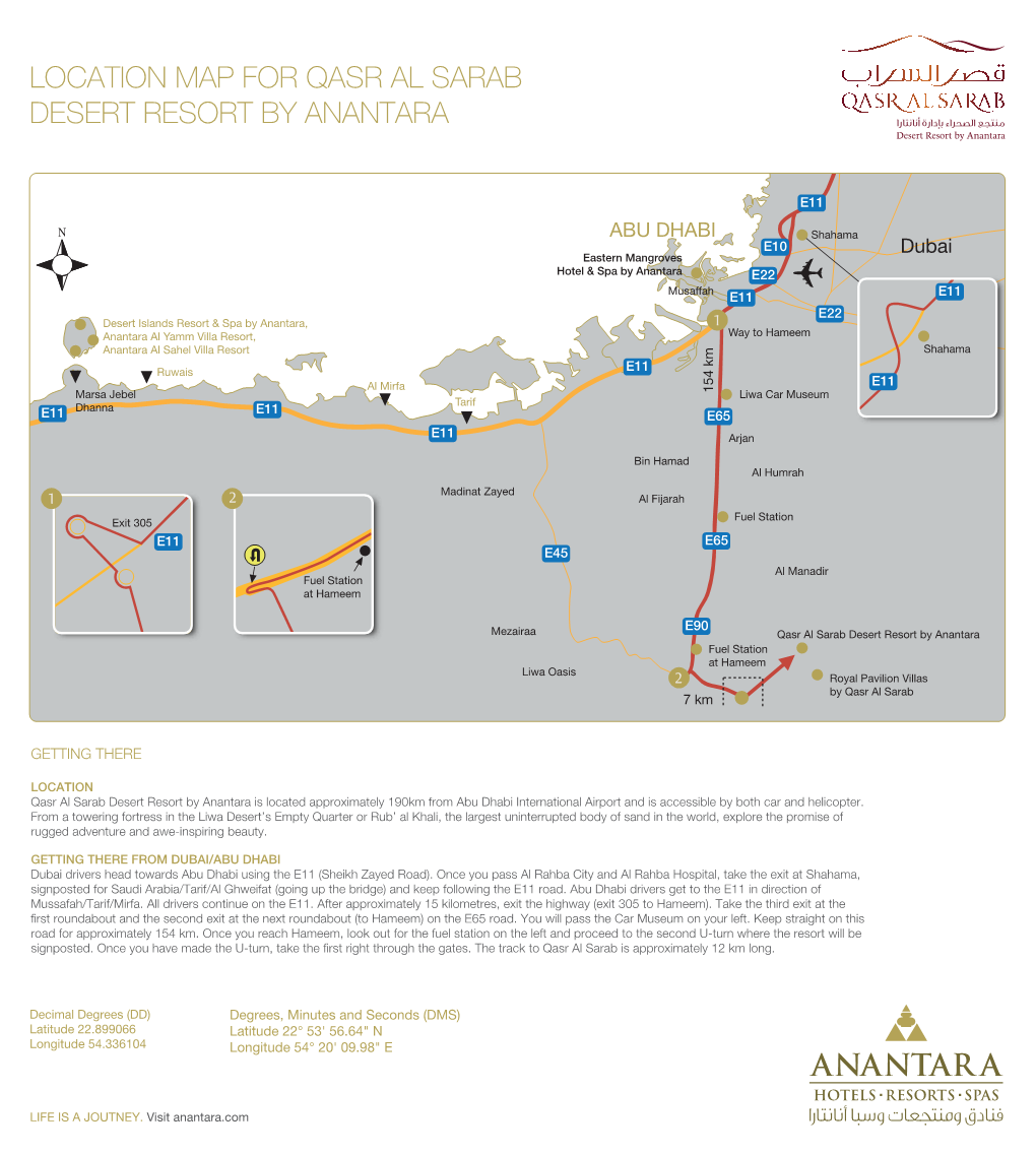 Location Map for Qasr Al Sarab Desert Resort by Anantara