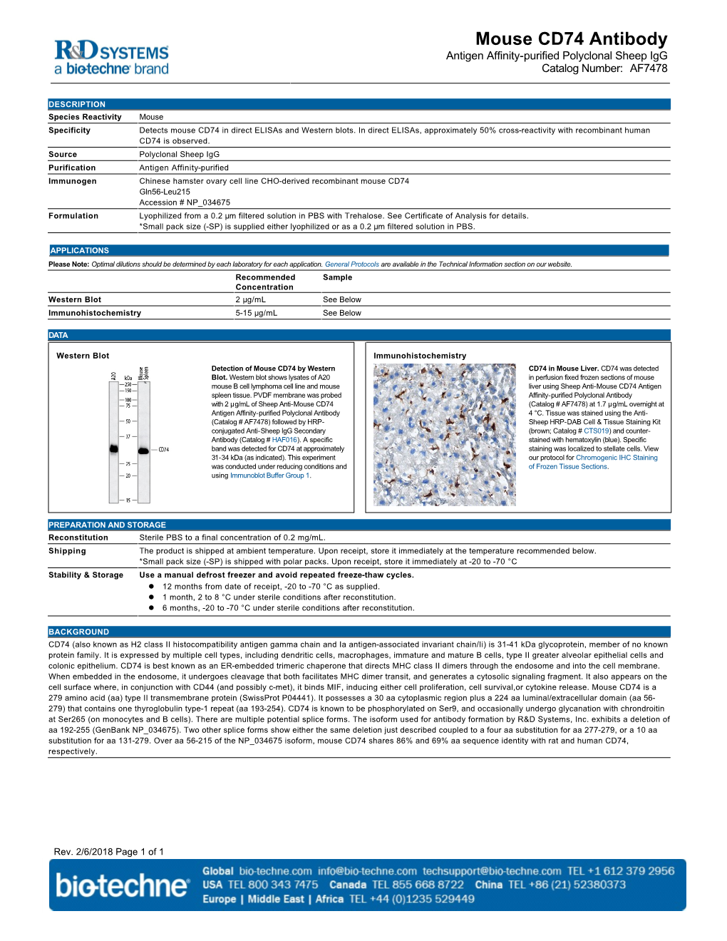 Mouse CD74 Antibody Antigen Affinity-Purified Polyclonal Sheep Igg Catalog Number: AF7478
