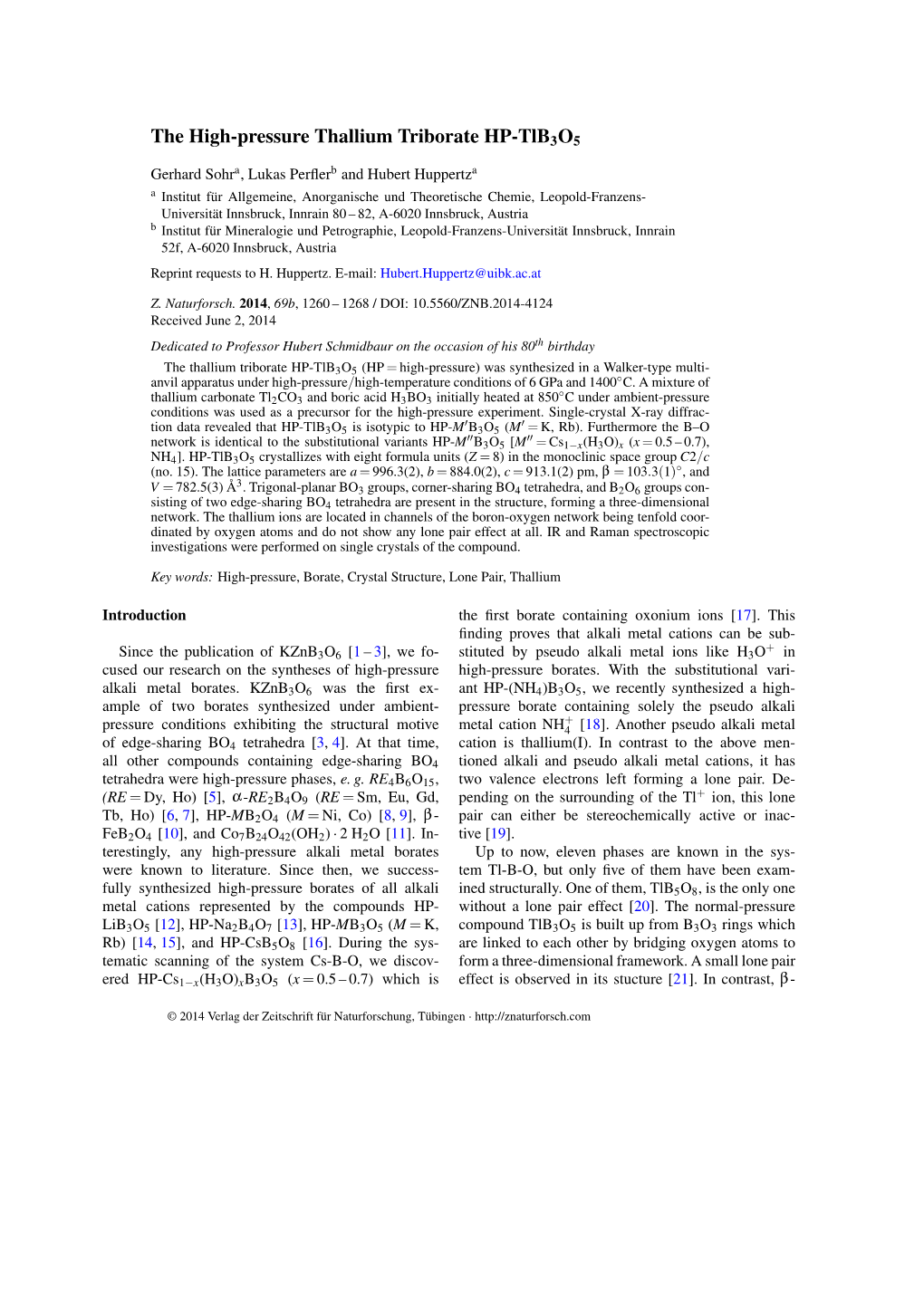 The High-Pressure Thallium Triborate HP-Tlb3o5