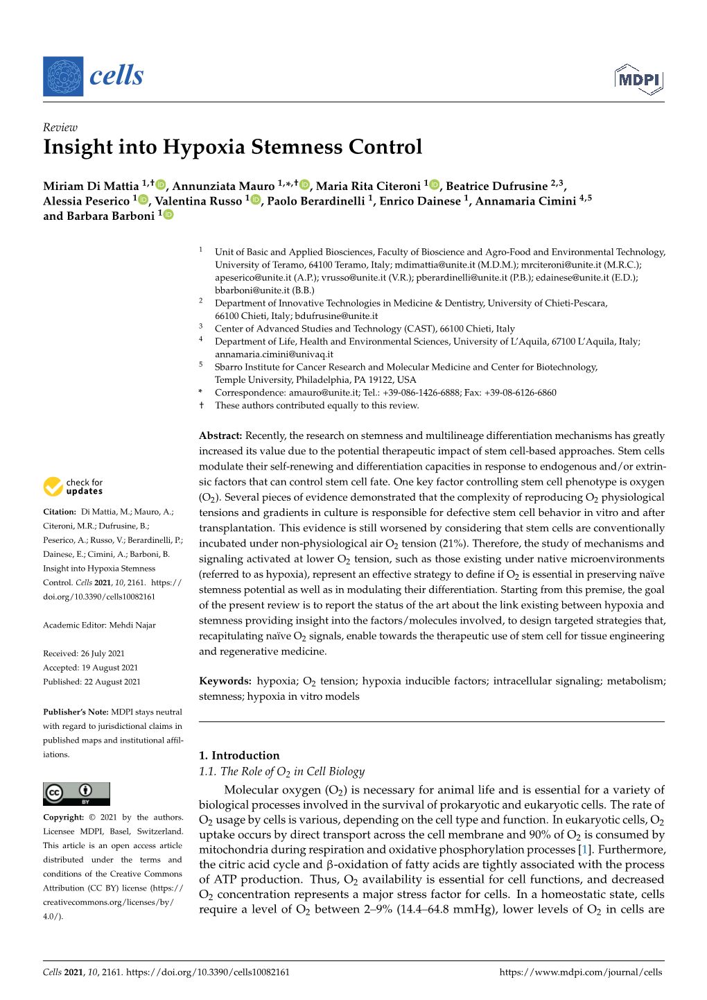 Insight Into Hypoxia Stemness Control