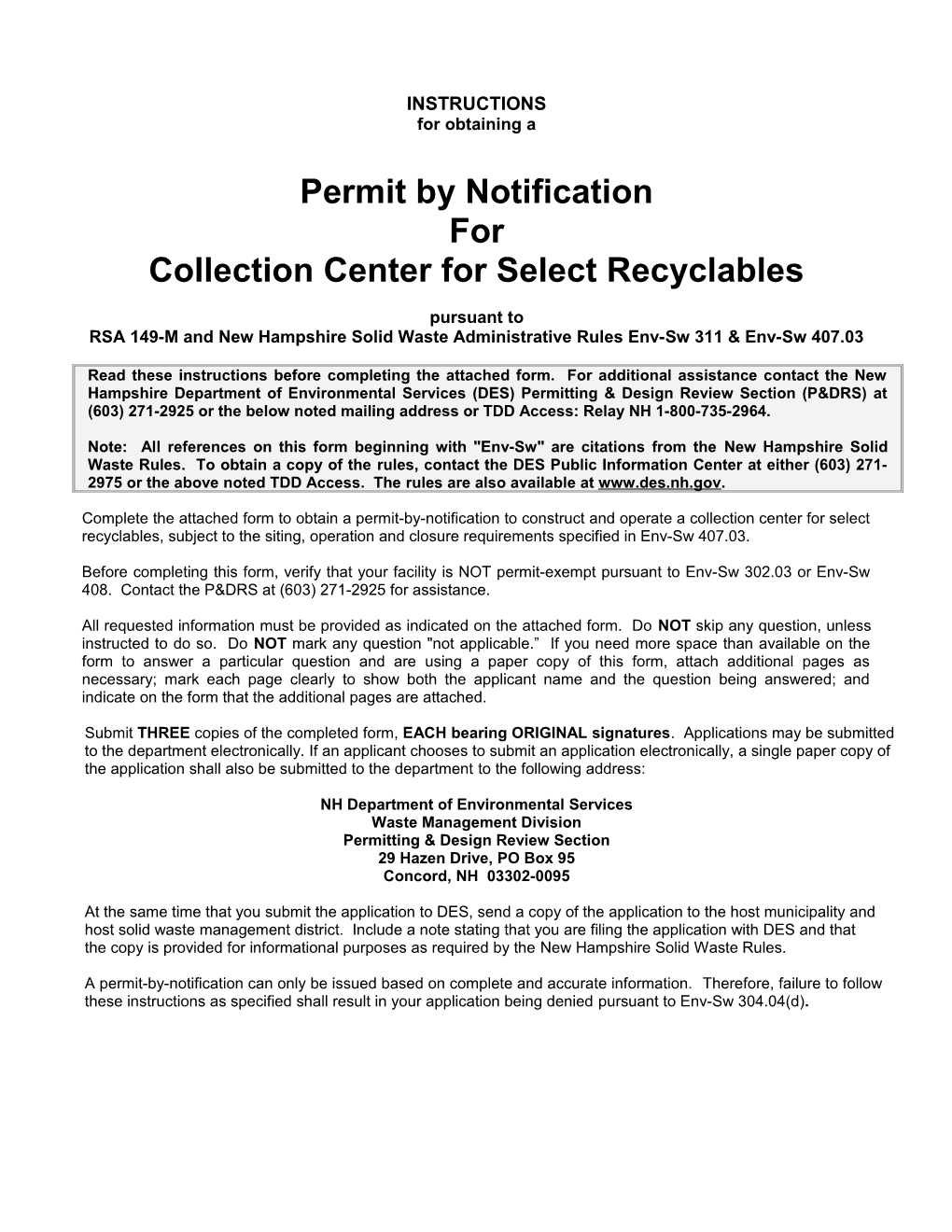 Collection Center for Select Recyclables