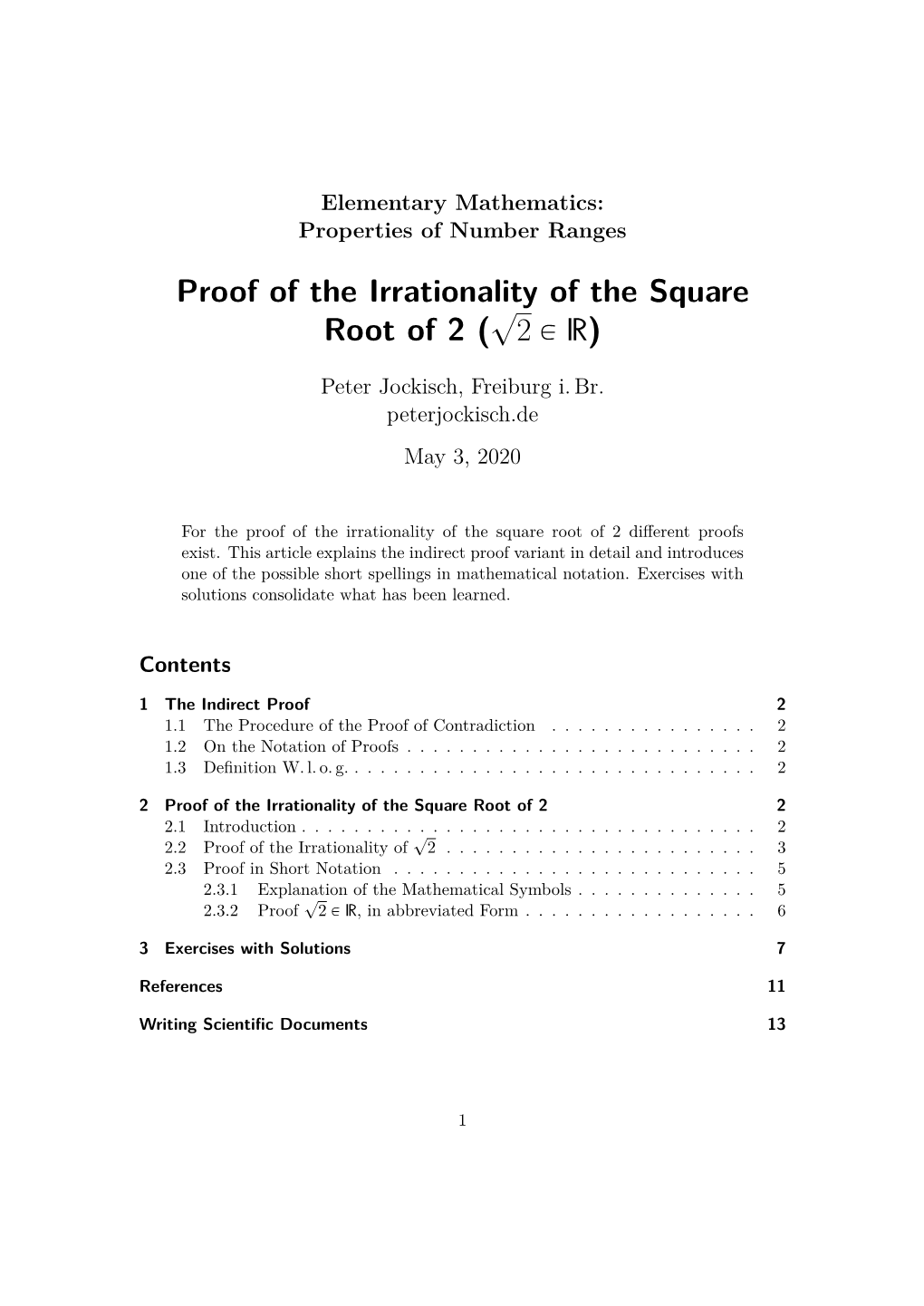 Proof: the Square Root of 2 Is Irrational