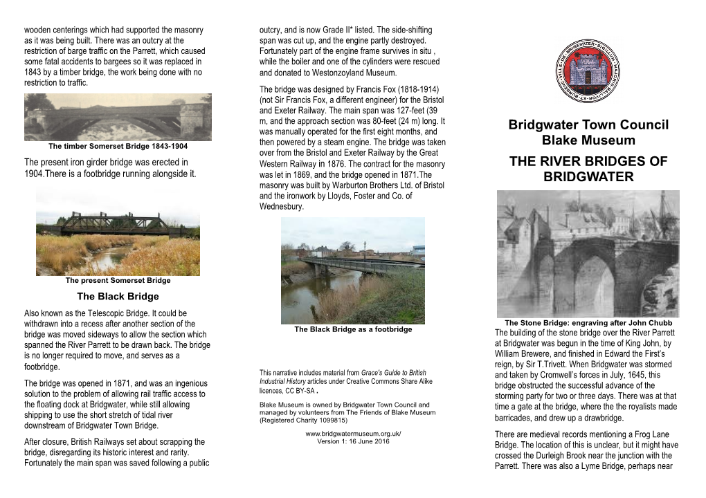 Bridgwater Town Council Blake Museum the RIVER BRIDGES OF