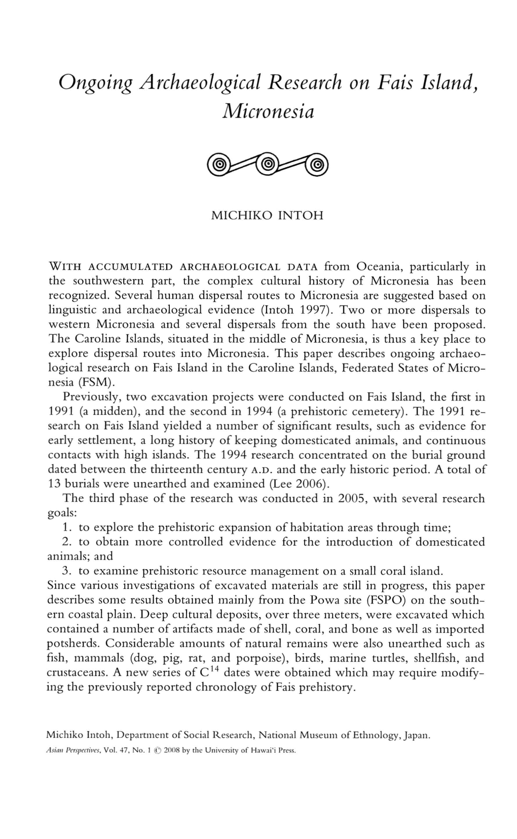 Ongoing Archaeological Research on Pais Island) Micronesia