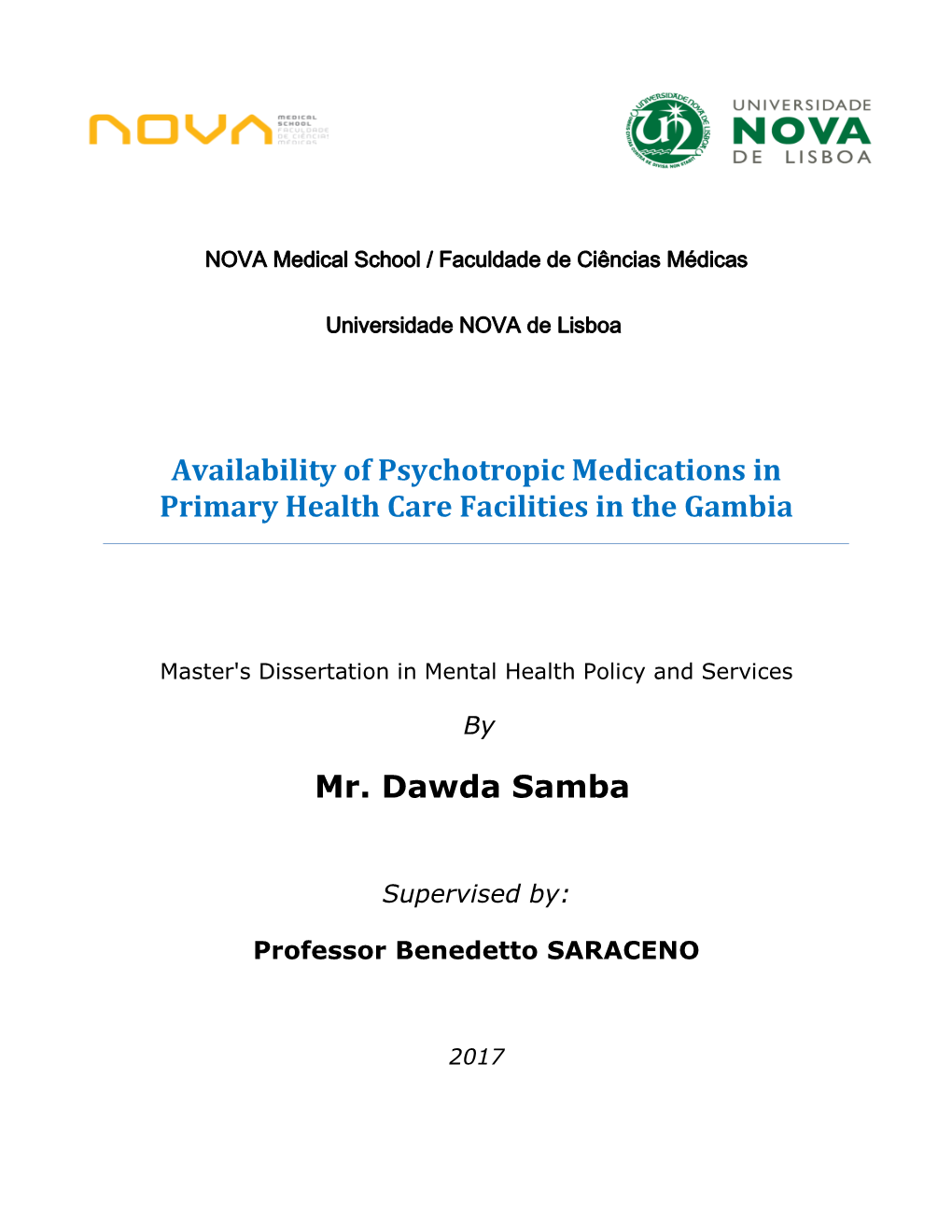Availability of Psychotropic Medications in Primary Health Care Facilities in the Gambia