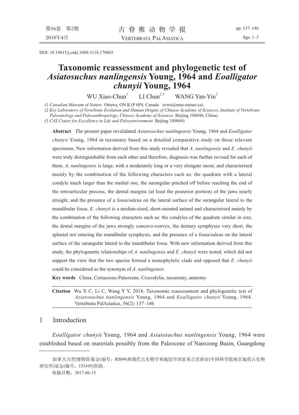 Taxonomic Reassessment and Phylogenetic Test of Asiatosuchus