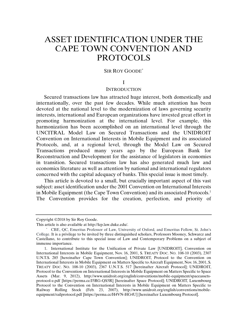 Asset Identification Under the Cape Town Convention and Protocols