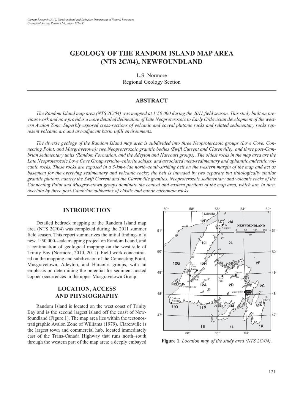 Geology of the Random Island Map Area (Nts 2C/04), Newfoundland