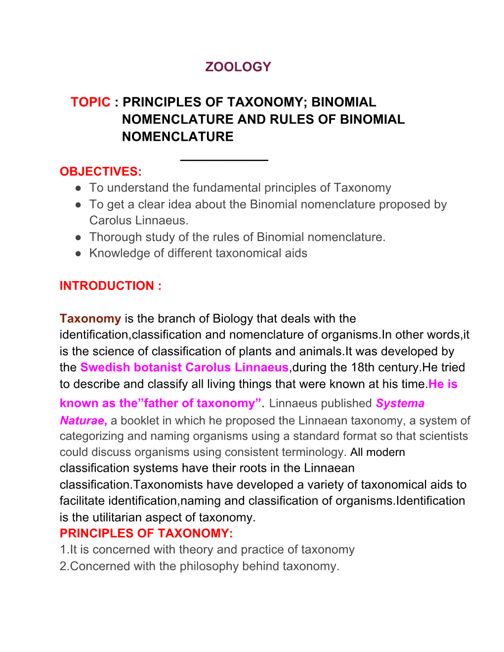 Binomial Nomenclature